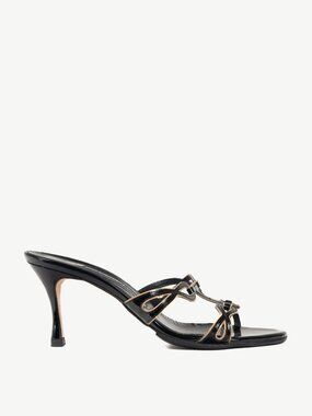 Manolo Blahnik Black Patent Cutout Piped Mule Sandals
